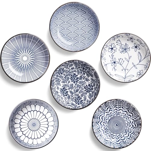 Image of MOSYONE Ceramic Soy Sauce Dish 4oz Small Bowls for Side Dishes Set of 6 Mini Dipping Bowls for Sushi,Condiment and Appetizer Serving (blue)