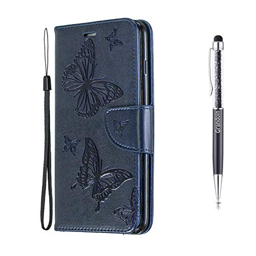 Grandoin Funda para Samsung Galaxy A01, PU Cuero Case Cuerpo Completo Billetera Carcasa con Tapa Tarjetas Magnético Protectora Cartera Soporte Plegable Función Fundas Case Cover (Azul Oscuro)