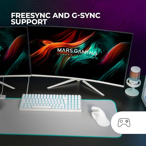 MV-27C, Monitor Gaming Curvo 27” FHD 1080p 200Hz, HDR10 1ms, FreeSync e G-Sync, Monitor PC Senza Cornice, Angolo 20°, Low Blue Light e Flicker-Free, HDMI + DisplayPort + Jack 3.5mm, Bianco - Monitor - Immagine 2