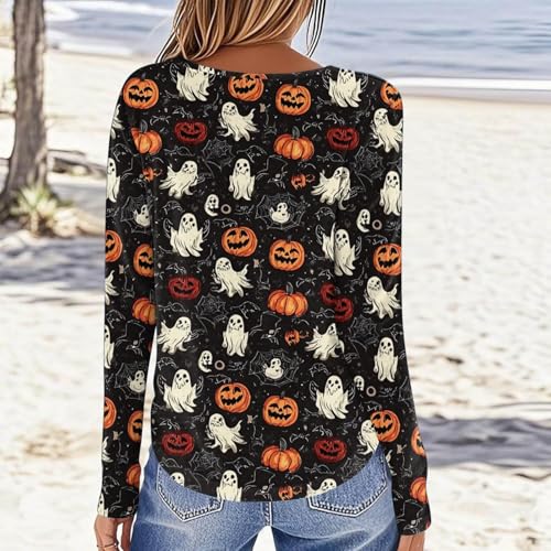Halloween Shirts for Women Long Sleeve Plus Size Fashion Crewneck Comfortable Tshirts Halloween Costumes for Women