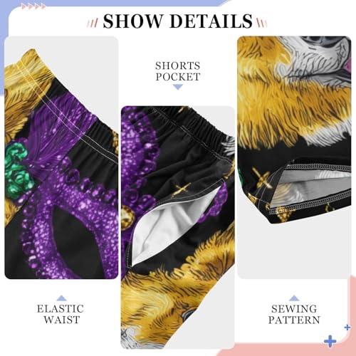 Corgi Dog Mardi Gras Beads Boys Long Pants Soft Trousers Elastic Waist Kids Lounge Bottoms with Pockets S-XL4