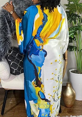 Vakkest Kimono Robes for Women Plus Size Satin Long Maxi Cardigan Casual Caftans Beach Dress Cover Ups Outerwear One Size - Thumbnail 4