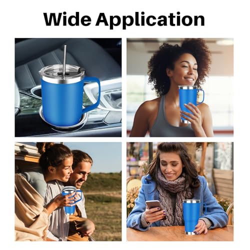 Image of 20 oz Tumbler with Handle, Stainless Steel Insulated Tumbler with Lid and Straw, Double Wall Vacuum Coffee Mug Tumbler, Insulated Coffee Thermal Cup for Cold and Hot (Sea Blue)