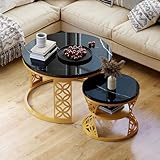 okwish Juego de 2 mesas de centro redondas con espacio de almacenamiento, tablero de fibra de densidad media negro y estructura de metal negro