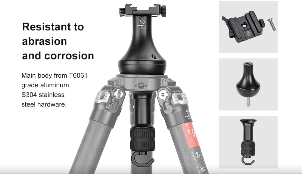 SUNWAYFOTO TA-75LLC 75mm High Rise Leveling Half Ball Adapter + Duo Lever Screw Clamp for Video Bowl Tripod Long Handle + Bubble Level + Sandbag Hook