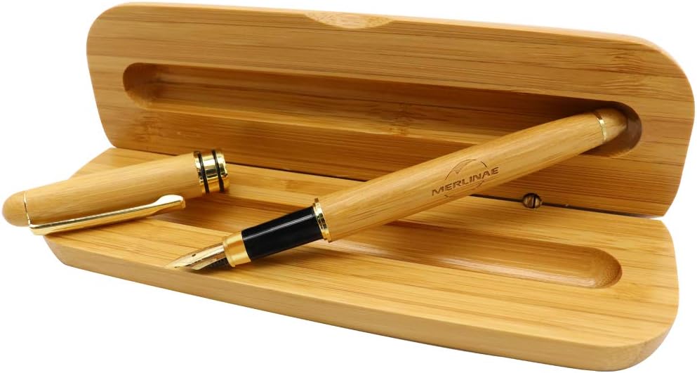 Vintage Fountain Pen Natural Handcrafted Bamboo with Matching Bamboo Case Box