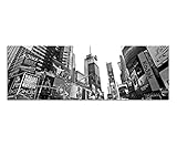 Toile Photo comme Panorama Noir/Blanc 120 x 40 cm New York Times Square Broadway Personnes