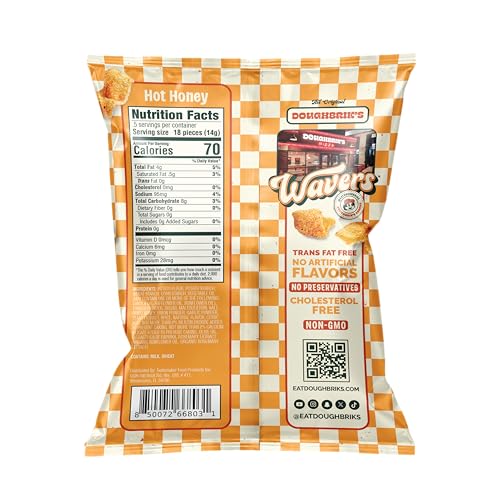 Image of WAVERS by Doughbrik's Snacks, Hot Honey Flavor 0.5 oz Bags, Crispy Crunchy Texture Perfect Anytime Snack Made in the USA (48-Pack)