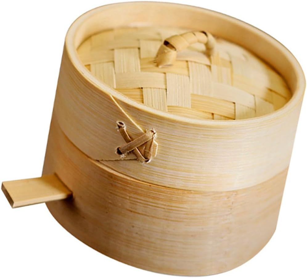 2Pcs Mini Steamer Basket with Handle and Cover Bamboo for Dumplings