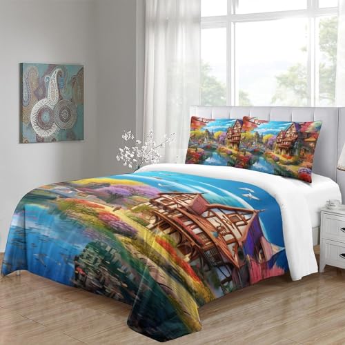 Housse de couette chalet de montagne 140x200cm lit simple zip
