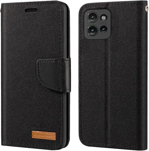 Image of ClickCase Canvas Series for Motorola Edge 60 Pro Cloth & Pu Leather Wallet Flip Case Kick Stand Magnetic Closure Flip Cover for Motorola Edge 60 Pro (Black)
