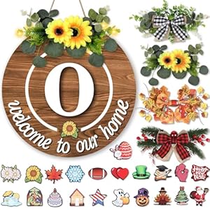 Lianxiaw SEASONAL Haustür-Willkommensschild mit Kränzen