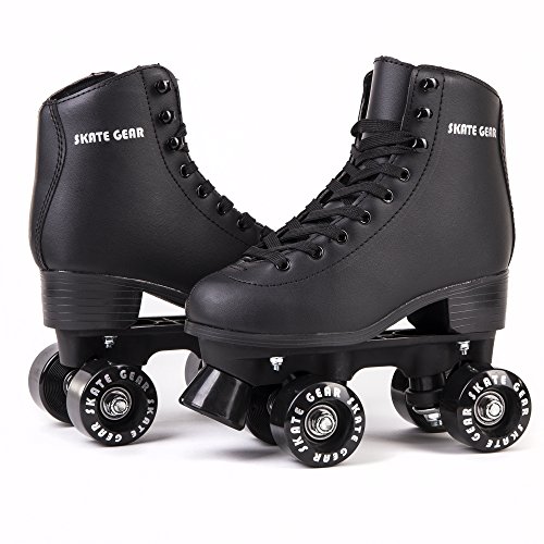 Image of Skate Gear Extra Support Quad Roller Skates for Kids and Adults (Black, Youth 1)