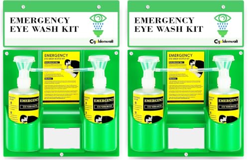 Image of CGOLDENWALL Eye Wash Station Portable Emergency Eye Wash Kit, Wall Mounted Eyewash Station OSHA Approved, 2 * 16.9oz Bottles, with Mirror & Emergency Sign, Safety Material, NO Solution (Pack of 2)