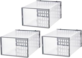 NUOBESTY 3Pcs Transparent High-top Basketball Shoe Boxes Stackable Plastic Organizer PP Material Dustproof Shoe Storage Cases for Home Closet