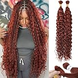 Human Braiding Hair Deep Water Wave Bulk 100g 18 Inch Color 350 Curly for Boho Braids Extensions No Weft 2 Braids Per Pack Wet and Wavy Dark Ginger