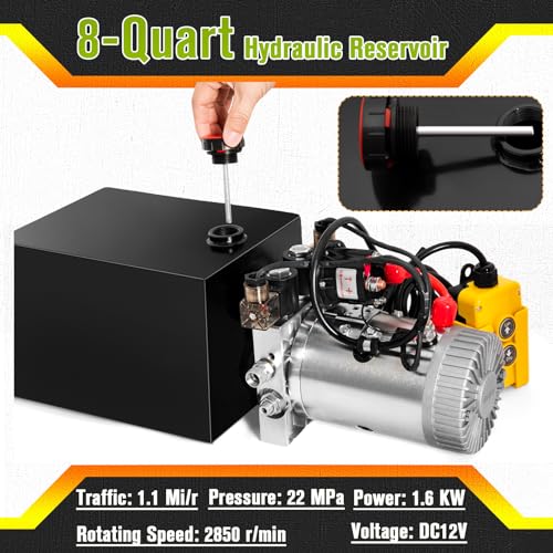 Topemai 8 QUART Hydraulic Pump 12V Dump Trailer Pump - Double Acting, 8-Quart Electric Power Unit thumb #1