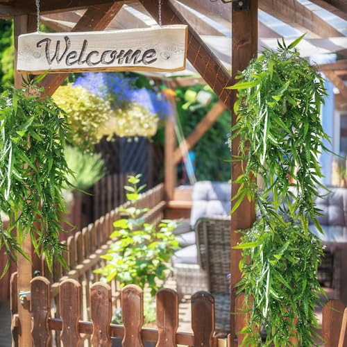 Garland Hanging Vines 3 PC Artificial Leaves Fake Greenery Faux Plants Realistic Home Office Decoration Indoor Outdoor (Light Green)