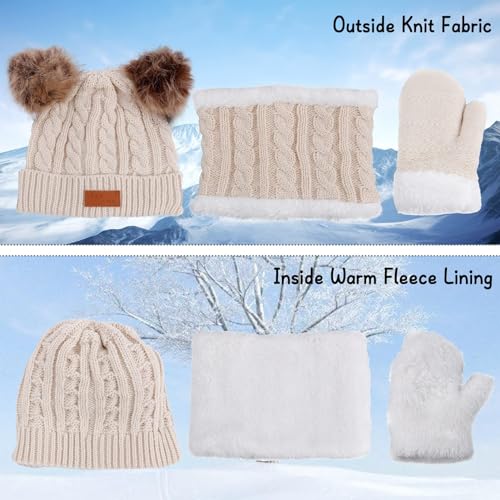 ACTLATI Kids Winter Hat Scarf Gloves Set Knitted Hat Neck Warmer with Cute Pom Pom for 1-6 Years Children Boys Girls3