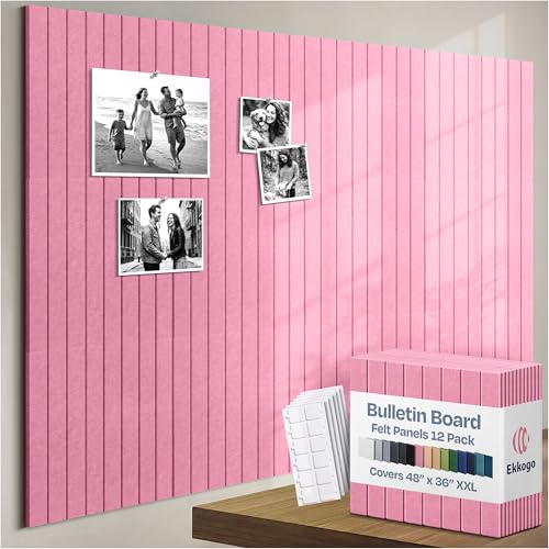 Image of X-Large Cork Board Alternative 12-Pack Felt Bulletin Board Thick and Decorative Pin Board for Home Office Walls 47.24 x 35.43 Inches with 72 Adhesive Tabs - [Chic Pink]