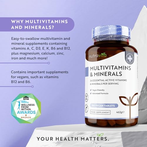 Multivitamins & Minerals - 365 Vegan Multivitamin Tablets - 1 Year Supply - Multivitamin Tablets for Men and Women with 26 Essential Active Vitamins & Minerals - Made in The UK by Nutravita - Image 3