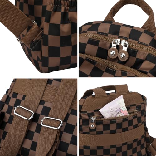 Image of Tanweibago Mini Nylon Women Backpacks,11L Small Ladies backpacks Casual Lightweight Women Shopping Travel Daypack (Checkered Coffee)
