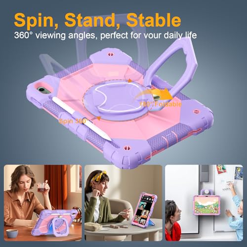 Image of Case for iPad (A16) 11th /10th Generation 11 /10.9 Inch 2025 /2022, Ubearkk for iPad a16 case with Screen Protector, 360 Degree Rotating Stand Shoulder Strap Pencil Holder, Purple Pink