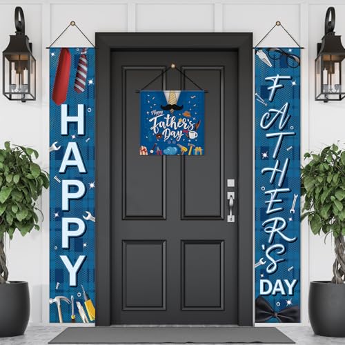 VitalCozy 3pcs Happy Father's Day Banner Blue Welcome Porch Signs Father's Day Hanging Door Banner for Indoor Outdoor Fathers Party Decoration Supplies by VitalCozy - Used condition - Image 8