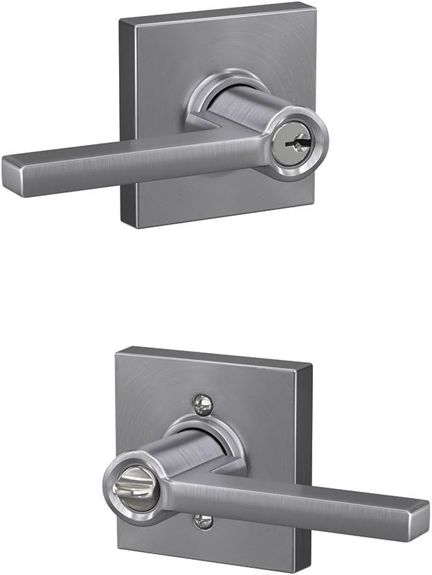 SCHLAGE F51A LAT 626 COL Latitude Lever with Collins Trim Keyed Entry Lock, Satin Chrome