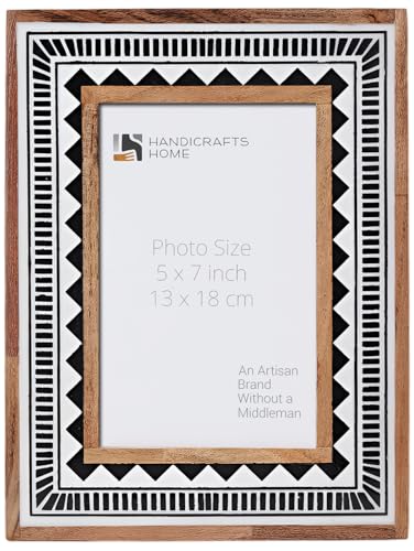 Handicrafts Home Decorative Boho Black Resin Inlay & Wood Picture Frame,5x7