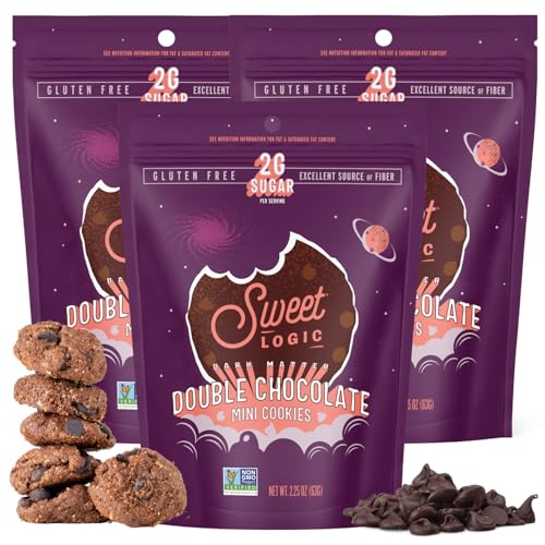 Sweet Logic Mini Cookies - Double Chocolate Brownie Cookies - Nut Free - Gluten Free Snacks - Keto - High Fiber - Non-GMO - Low Sugar - Low Carbs - Diabetic & Gut Friendly Desserts (3-pack)