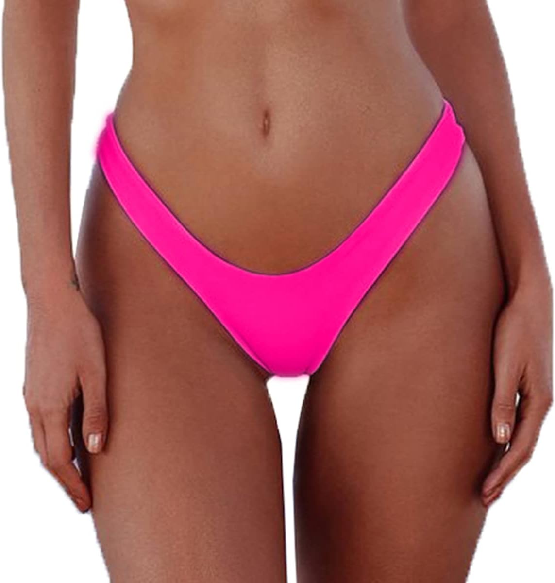 Women's Sexy Cheeky Brazilian Cut Bikini Bottom Solid Low Rise High Leg Thong Swimsuit Bottom