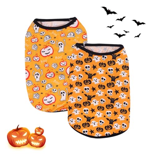 2 Pcs Halloween Dog Sweater,Pumpkin Bat Ghost Dog Jumpers,Soft Warm Pet Jumpsuit,Winter Coats,Dog Clothes Sweatshirt Pullover Vest Outfit for Cold Weather