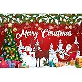 YongFoto Merry Christmas Backdrop 5x3ft Snowman Christmas Tree Santa Clause Elk Photography Background Happy New Year Xmas Eve Family Party Banner Room Decorations Photoshoot Wallpaper Photo Booth