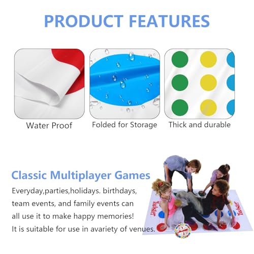 Twister Spiel für Kinder & Erwachsen, Twisting Spiele Ab 6 Jahre, Kindergeburtstag Spiele Bodenspiel mit Spielmatte, Gartenspiele, Partyspiele, Familienspiel, Lustiges Spiel Für Drinnen Und Draußen