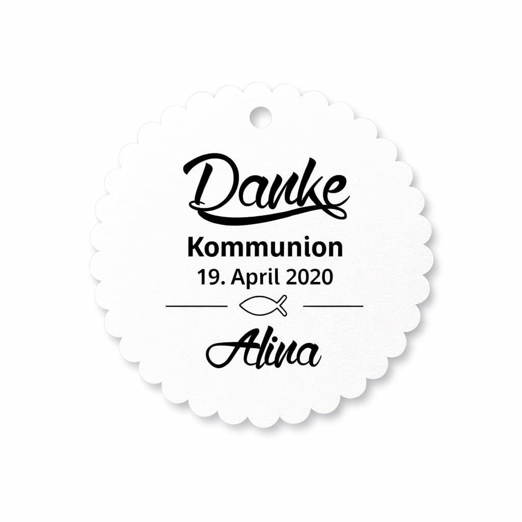 Personalisierte Danke Geschenkanhänger – Taufe, Kommunion, Konfirmation, Geburt – Handmade Etiketten mit Wunschtext – Verschiedene Farben & Formen – 300g Papier