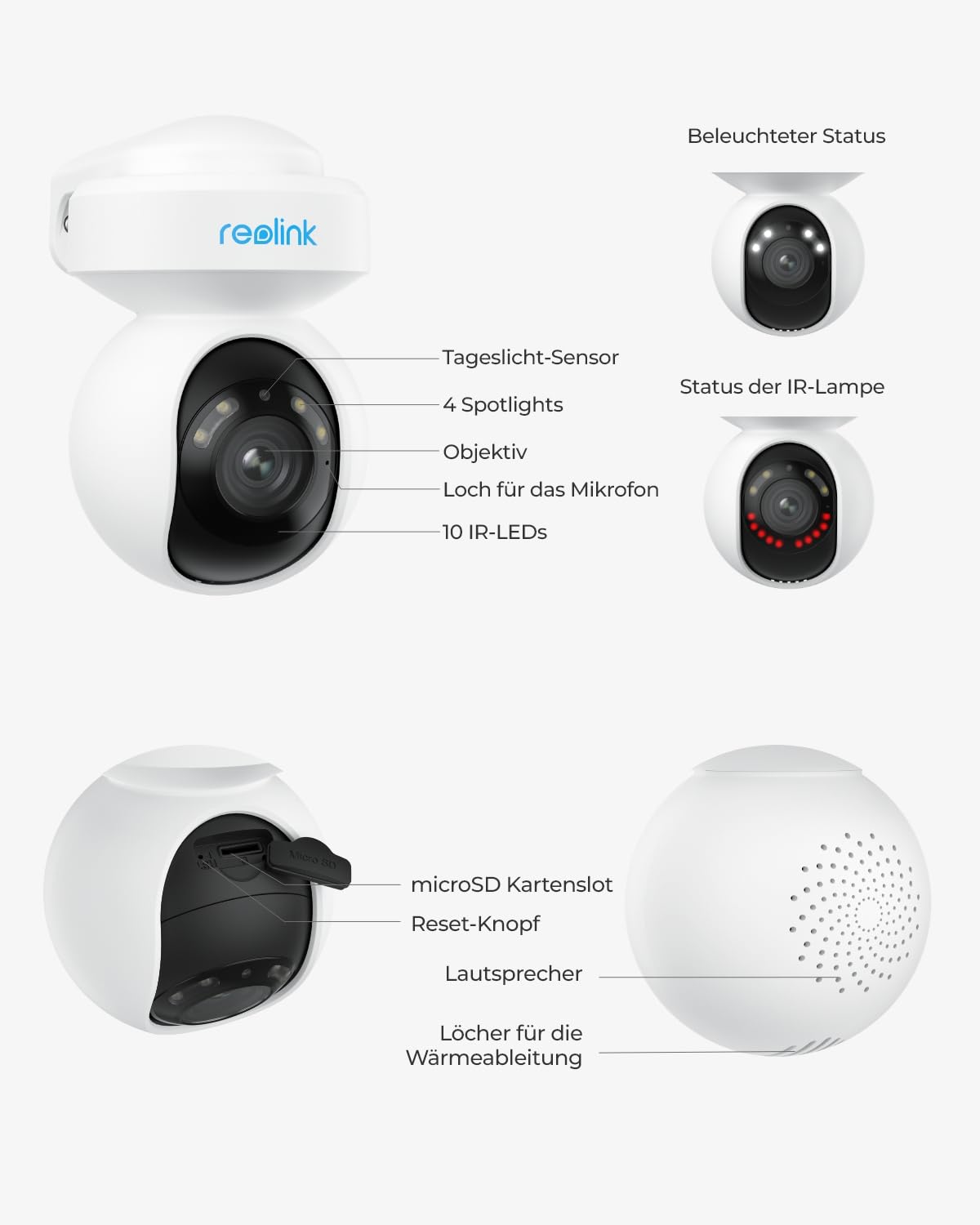 Reolink 4K PTZ PoE Überwachungskamera Aussen, 3X Optischem Zoom, Kamera Outdoor mit Personen-/Fahrzeug-/Tiererkennung, Automatischer Verfolgung, Zwei-Wege-Audio, Farbnachtsicht, E1 Outdoor PoE