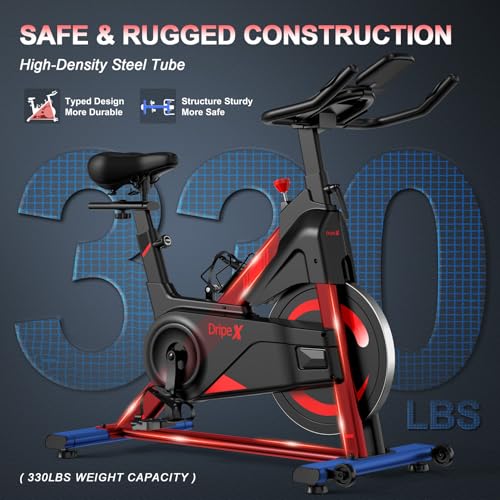 Exercise Bike, Dripex 2023 Upgrade [Super Silent Belt Drive] Indoor Stationary Bike with Tablet Holder, LCD Monitor for Home Bicycle Workout