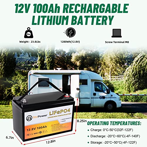 12V Lithium Battery-100Ah Lithium Phosphate Iron Lifepo4 Deep Cycle Battery,100A Bms,4000+ Cycles,Perfect For Rv,Trolling Motor,Home Storage,Solar Power System And Outdoor Camping #TOP1