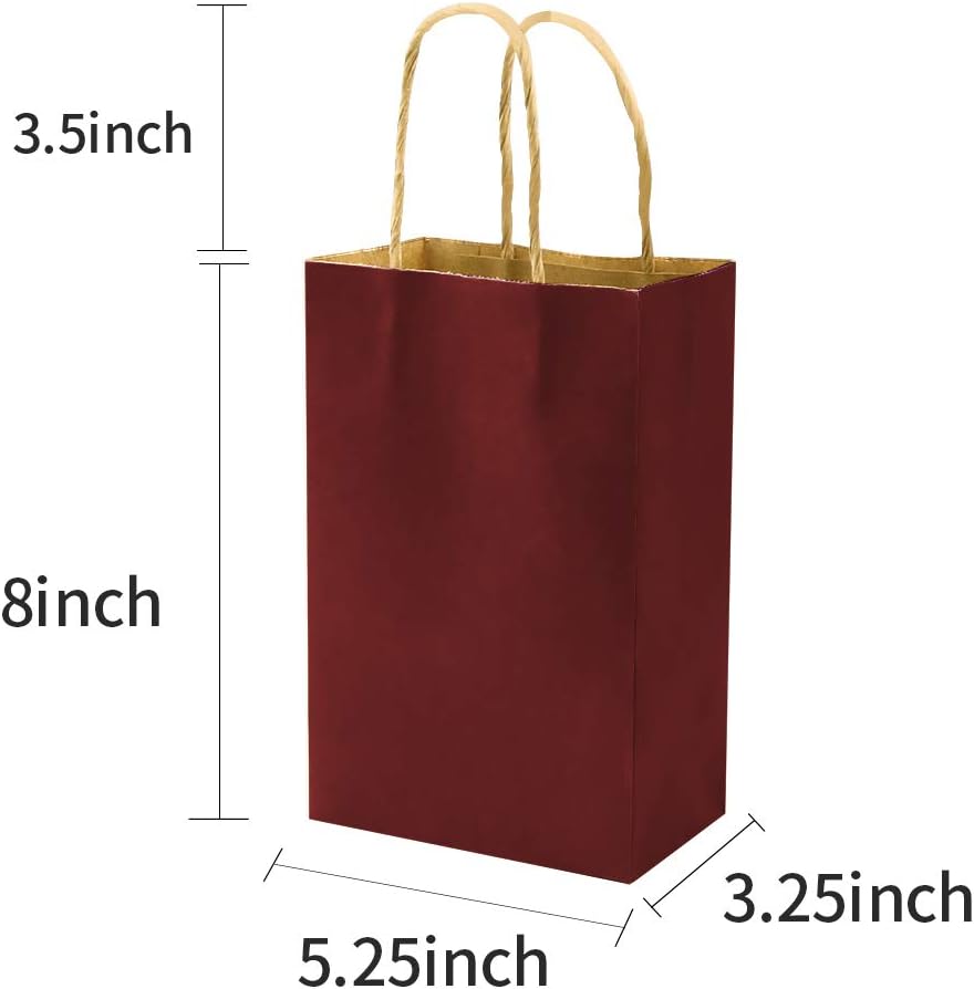 bagmad 100 Pack 5.25x3.25x8 Inch Small Red Gift Paper Bags with Handles Bulk, Kraft Bags, Craft Grocery Shopping Retail Party Favors Wedding Business Sacks (Red, 100pcs) - Image 3