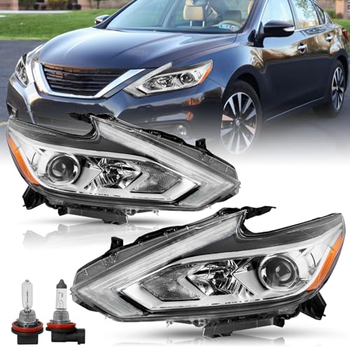 TUSDAR For [Halogen Model w/o LED DRL] Headlight Assembly Fit 2016 2017 2018 Nissan Altima OE Style Headlamp Passenger and Driver Side LH+RH Bulbs Included