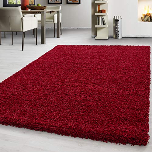 Teppium Tapis de salon moderne à poils longs 160 x 230 cm Rouge - Moelleux, extra doux, facile d'entretien et couleur unie