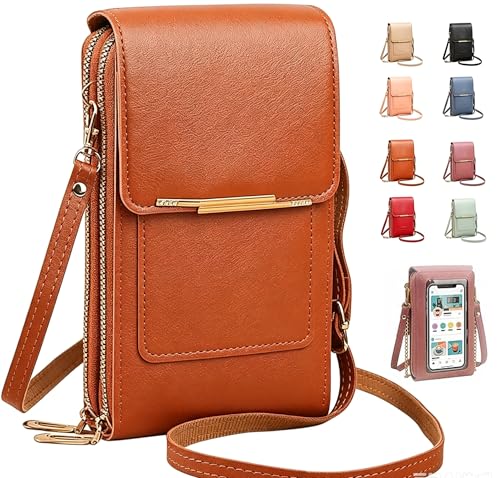 Furryking Womens Touchscreen Crossbody Phone Bag Brown