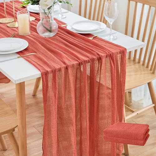 Putros Fall Thanksgiving Cheesecloth Table Runner Terracotta 10FT 2Pcs Boho Gauze Table Runners Cheese Cloth Long Sheer Rustic Table Runner for Party Wedding Bridal Shower Decor