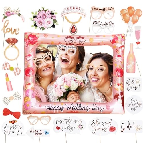 LMSHOWOWO 23 Piezas Boda Photo Booth Props, Marco de Fotos Inflable de Boda, Accesorios para Cabina de Fotos de Boda, para Decoraciones de Fiestas Temáticas de Despedida de Soltera y Bodas