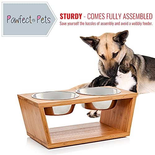 Pawfect Pets Elevated Dog Bowl Stand- 7" Raised Dog Bowl for Medium Dogs. Pet Feeder with Four Stainless Steel Bowls. - Image 3