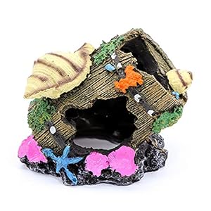 Aquarium broken barrel decoratie met groen gras voor vissen garnalen verbergen aquarium decoratie hars aquarium accessoires, aquarium hars grot mountain view mos boom huis