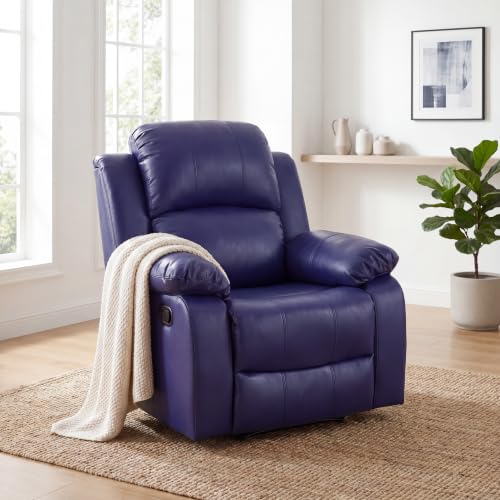 Image of Single Leather Manual Recliner Chair, Oversized Lazy Boy Recliner with Home Theater Seating, Breathable Living Room Reclining Chair for Adults Reading, Gaming, Relax, Dark Blue