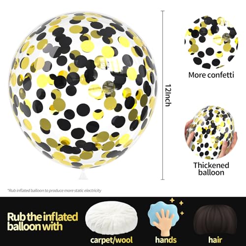 Image of Black Gold Confetti Balloons 25 Pcs, 12 Inch Thickened Clear Latex Balloon with Confetti Inside for 2025 Happy New Year Eve Party Decoration Baby Shower Birthday Party Decorations Supplies