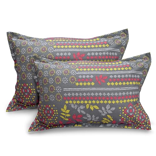 Image of Huesland by Ahmedabad Cotton 144 TC Cotton Elastic Fitted Bedsheet King Size with 2 Pillow Covers | 72 x 78 inches